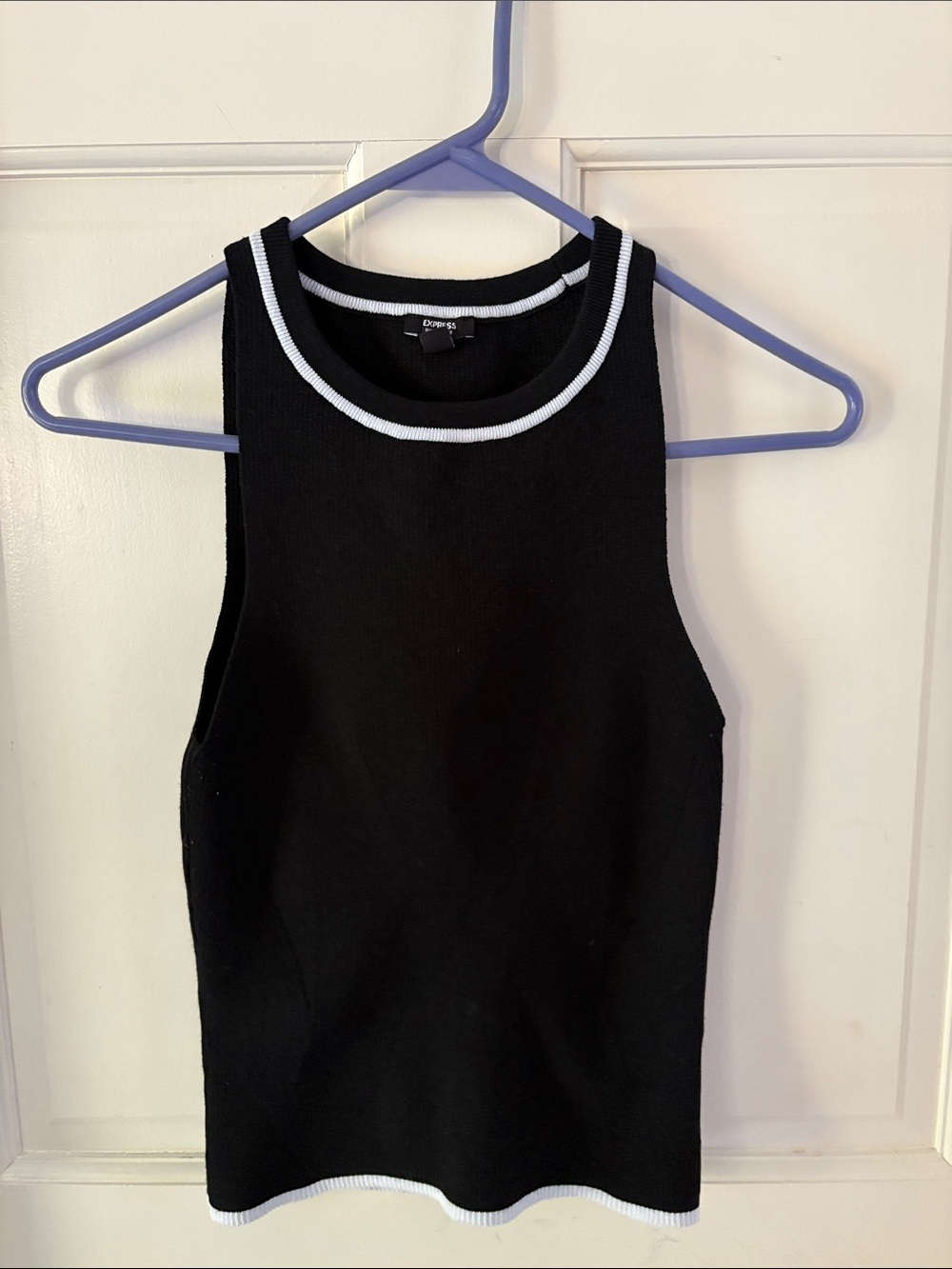 Express Black Ribbed Tank with White Contrast Trim